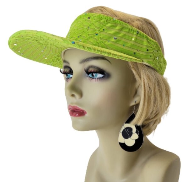 LADIES Fashion Glitter Sequin  Velcro Green Visor Golf Travel Cap Headwear - Picture 15 of 16